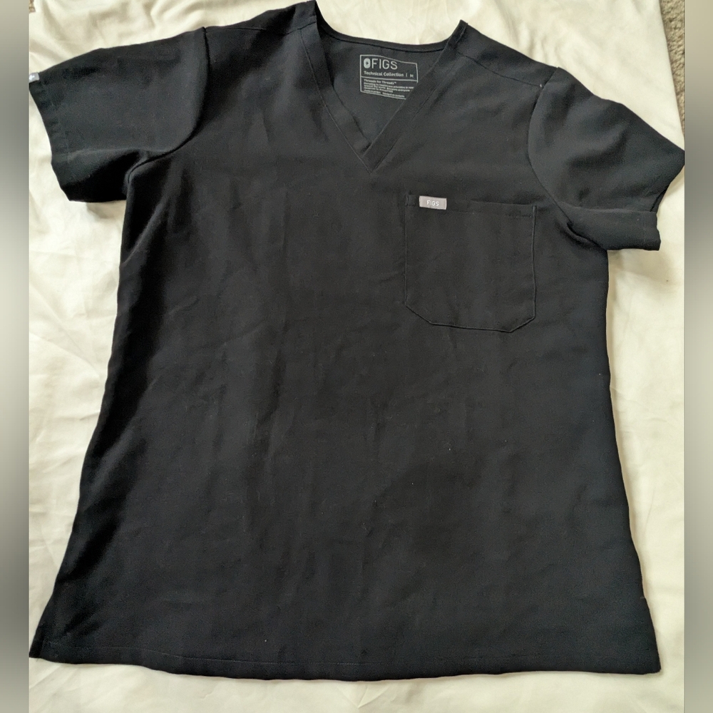 FIGS Black V-Neck Short Sleeve Scrub Top Size Medium Unisex, Good Condition